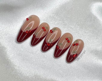 open lace back dress Scarlet Twinkle Tree Press On Nails – Festive Red Glam – Dress For Nails main image 0