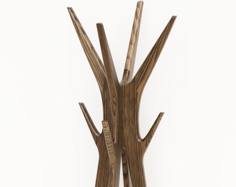 PHILIAS - Mid-century coat rack stand made of black walnut wood.