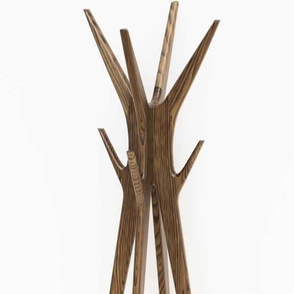 PHILIAS - Mid-century coat rack stand made of black walnut wood.