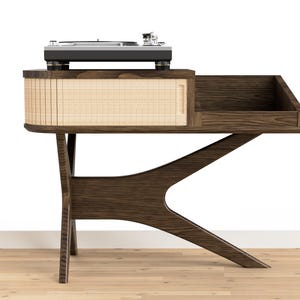 JEAN-MARIE with Modern vinyl storage - Mid-century Record player stand made of black walnut and white oak hardwood.