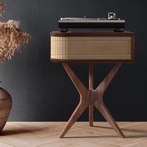 Jean-Marie - Mid-century  Record player stand / console made of black walnut and white oak hardwood.