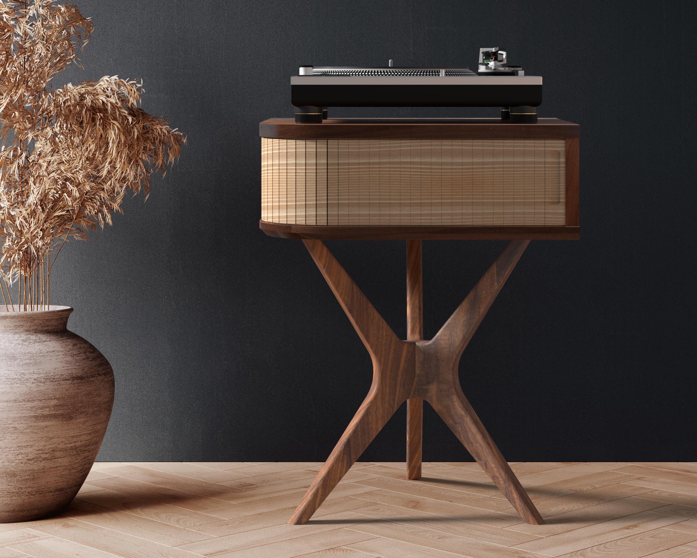 Mid-Century Modern Record Player Stand: Black Walnut & White Oak Console