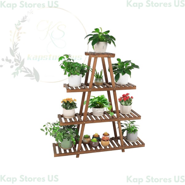 4 Tier Wood Plant Stand |  A frame plant display shelf stands | Indoor plant Stand | Outdoor plant Stand |for Living room, Balcony and Patio