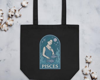 Pisces Eco Tote Bag: Vintage Zodiac Astrology Reusable Shopping Bag