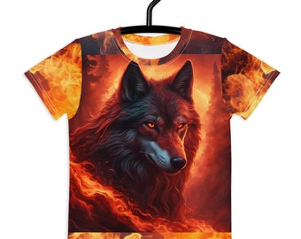 Kids crew neck t-shirt - Fire Wolf