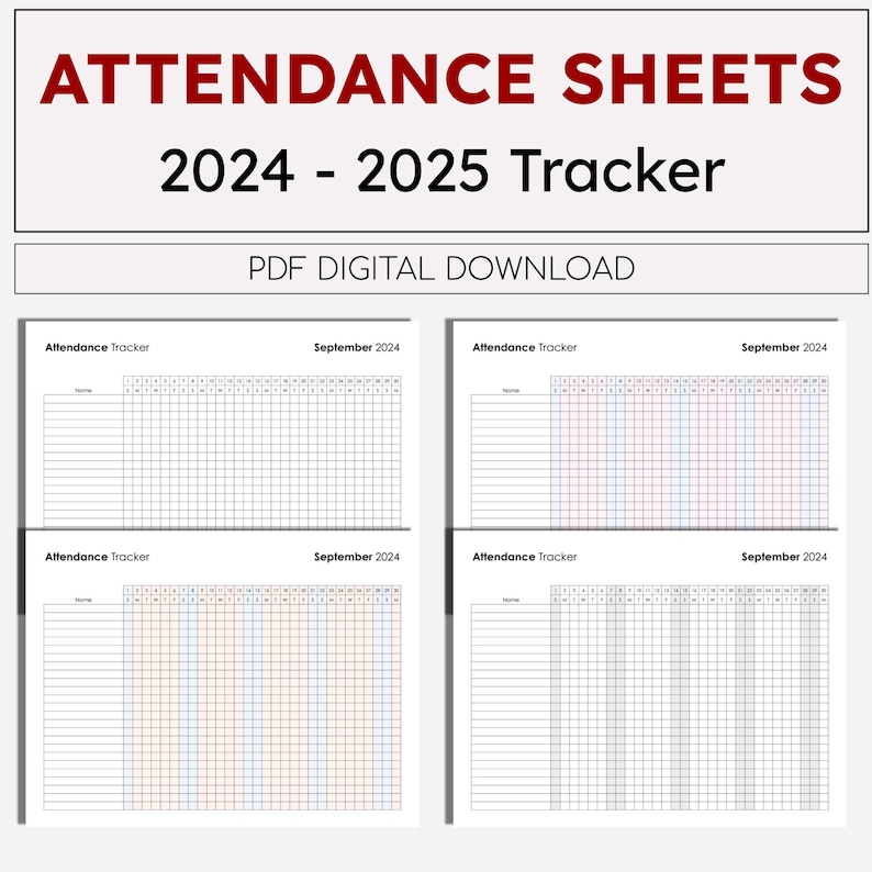 2024 and 2025 Attendance Sheets, Printable Attendance Tracker