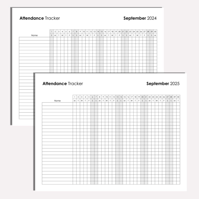 2024 and 2025 Attendance Sheets, Printable Attendance Tracker
