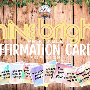 Afirmaciones de acuarela "Brillante" para niños - Juego de 54 tarjetas