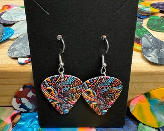 Music Theme Guitar Pick Earrings, Stainless Steel Hooks