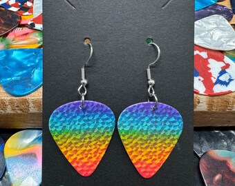 Textured Rainbow Pattern Guitar Pick Earrings