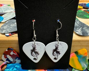 Treble Clef Guitar Pick Earrings, Stainless Steel Hooks