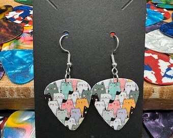 Colourful Cats Guitar Pick Earrings
