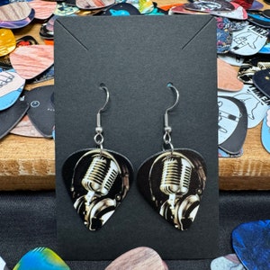 Microphone Guitar Pick Earrings, Gift for her, Music Lover Gift, Unique Earrings, Music Gifts, Interesting Earrings, Musician Earrings