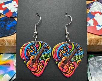 Colourful Acoustic Guitar Pick Earrings