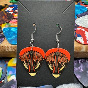 Rock Rebel Guitar Pick Earrings, Music Lover Gift, Concert Lover Gift, Musician gift, Gift for Her, Rock and Roll Gift, Unique Gift