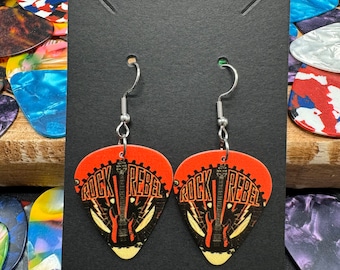 Rock Rebel Guitar Pick Earrings, Stainless Steel Hooks