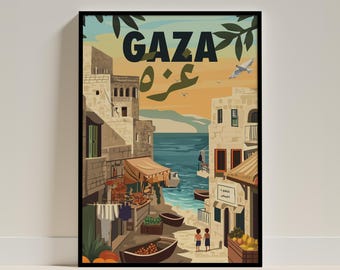 Gaza Palestine Art Poster: Coastal View Print (A4/A3)