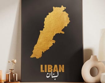 Lebanon Gold Map Poster | Beirut, Liban (A4/A3)