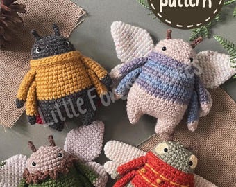 Bug Friend Virkmönster Mods: Mal, Fjäril, Trollslända, Nyckelpiga (Digital PDF)