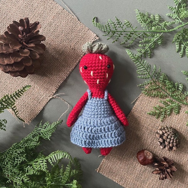 Sarah the Strawberry Girl Crochet Fruit Plushie Doll Pattern [DIGITAL PDF] (Downloadable File)