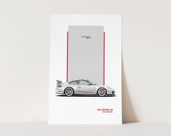 キャンバスプリント - ポルシェ911 GT3 RS - 詳細な技術図面、ネイビー