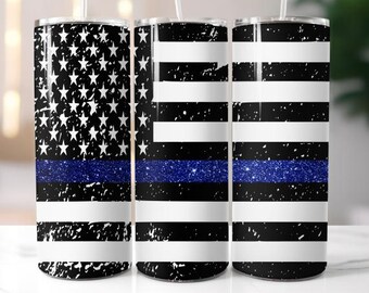 tunn blå linje, digital design på 20 oz tumbler