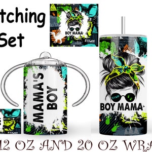 Boy mom matching set, 20 oz tumbler and 12 oz sippy cup digital design