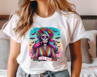 Müde Mutter - T-Shirt-Design, lustiges png, DTF-Shirt-Design, Skelett png, Zuckerschädel png