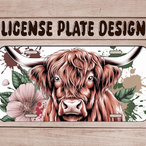 highland cow, License Plate Sublimation PNG