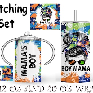 Boy mom matching set, 20 oz tumbler and 12 oz sippy cup digital design