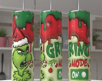 Christmas 3D grumpy green character, 20 oz tumbler digital design