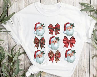 Santa and coquette bows, digital shirt design, Christmas png, DTF shirt design, Merry Christmas png, funny christmas png