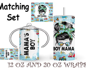 Boy mom matching set, 20 oz tumbler and 12 oz sippy cup digital design