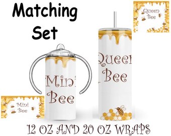 Queen bee mini bee matching set, 20 oz tumbler and 12 oz sippy cup digital design