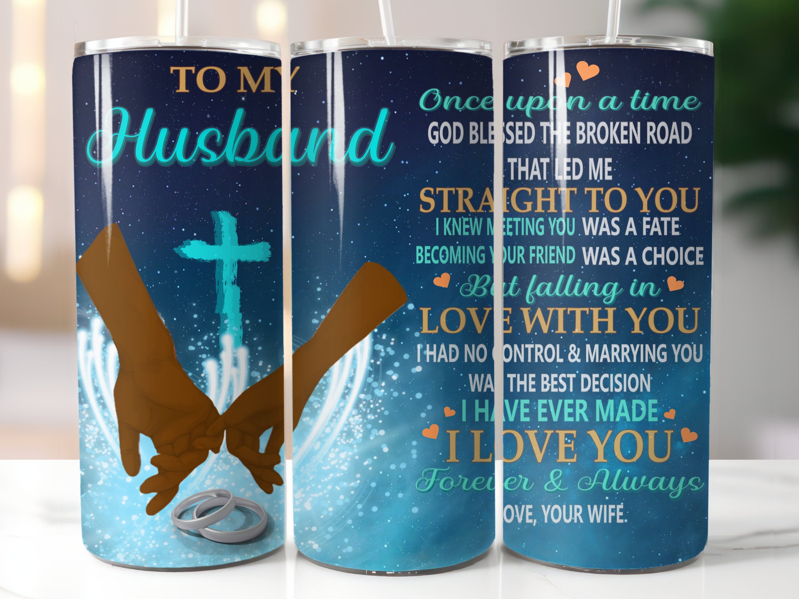 To my husband and to my wife 2 pack, 20 oz tumbler digital design