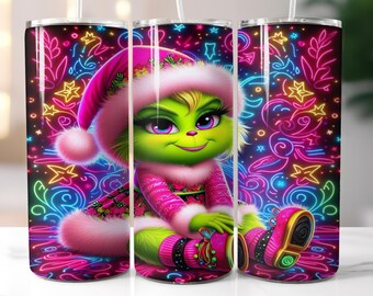 Christmas grumpy green baby character, 20 oz tumbler digital design