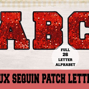 Faux red sequin embroidery Letters