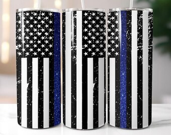 tunn blå linje, digital design på 20 oz tumbler