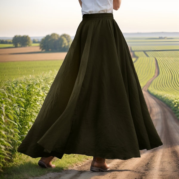 Army Green Renaissance Skirt, Cotton linen Renaissance Skirt, Rustic Ren Faire Skirt Costume, Ren Faire Skirt Dress, Cottage Core Skirt