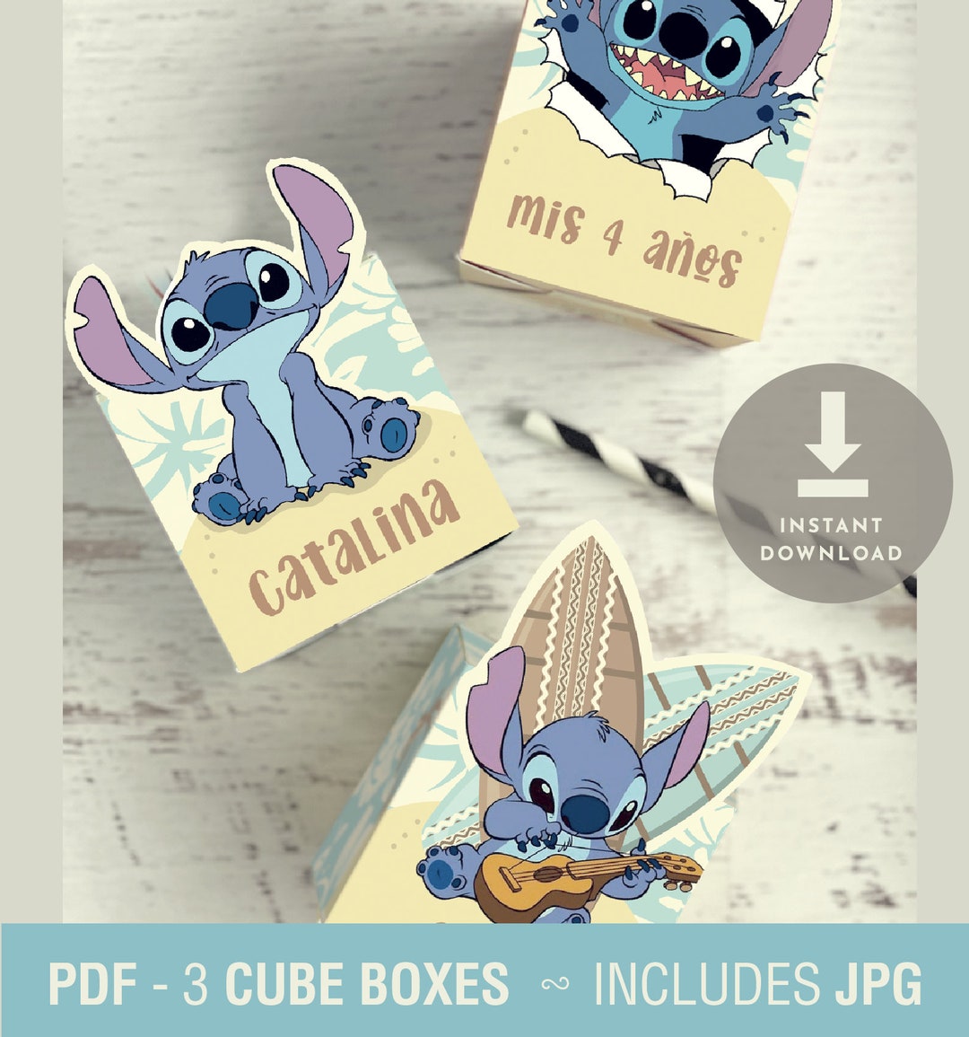 Stitch Party Printable / Cube Gift Boxes Digital 3 Boxes, Download PDF ...
