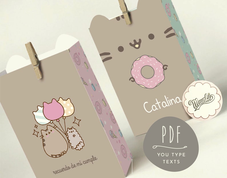 Kawaii Cat Birthday Party Favor, Printable Candy Box, Printable Girl