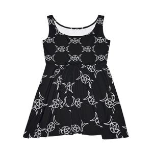 Gothic Skater Dress, Pentagram Monogram Print, Alternative Clothing, Witchy Dress, Occult Symbol Apparel, Women&#39;s Fashion