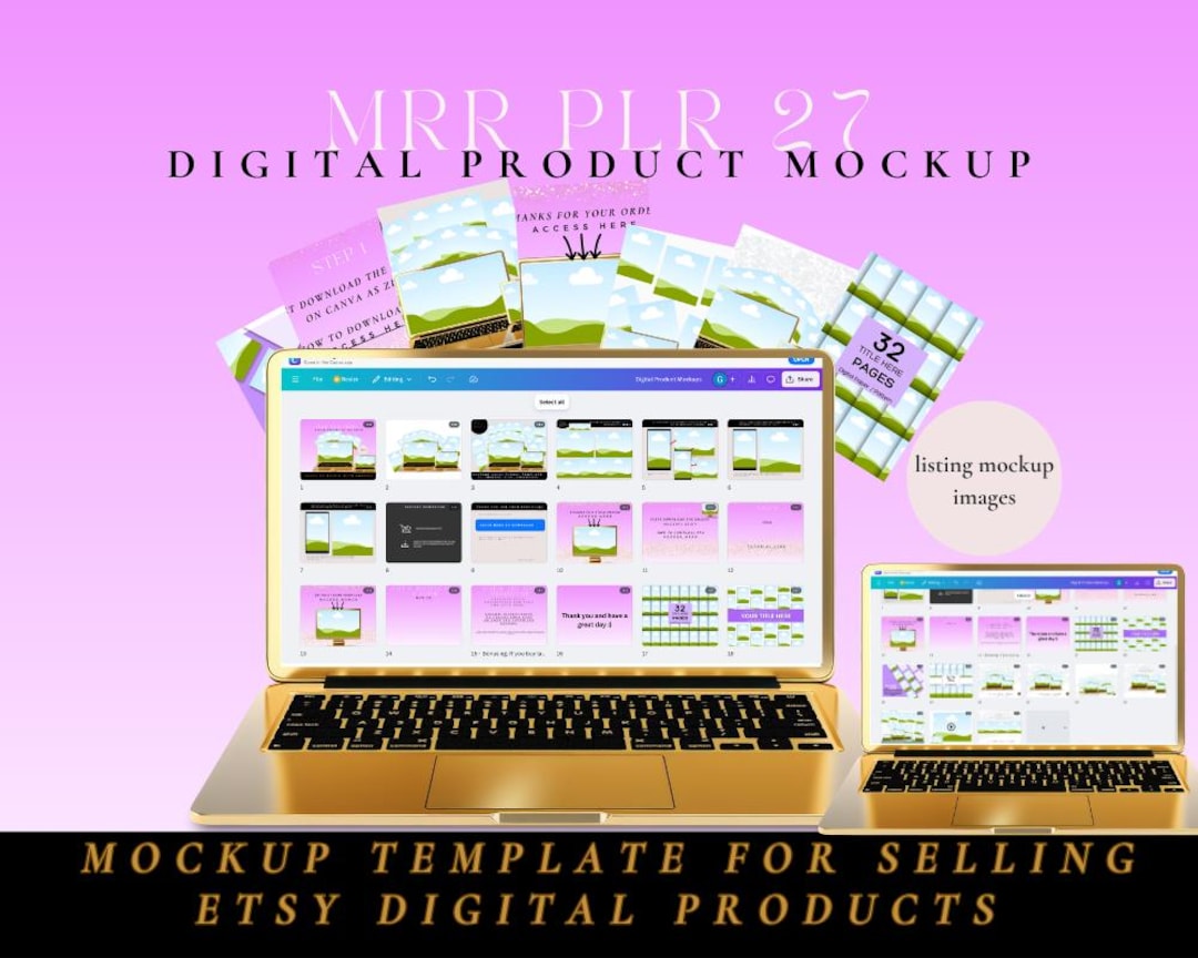 PLR MRR Digital Product Mockup Bundle Canva Templates for Etsy Listings ...