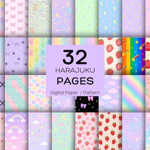Mixed Harajuku Seamless Pattern Bundle - Kawaii Digitale Papiere für Mode, Aufkleber, Scrapbooking & Stoff | Pastell Y2K Ästhetische PDF