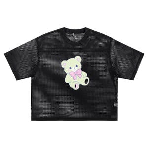 Dreamy Bear Mesh Crop Top – Kawaii Tee, Pastel, Star Accents | Aesthetic Fashion Summer Streetwear