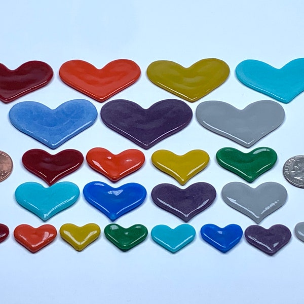 SET OF 5 - SMALL Fused Glass Hearts - 11/16" x 1/2"