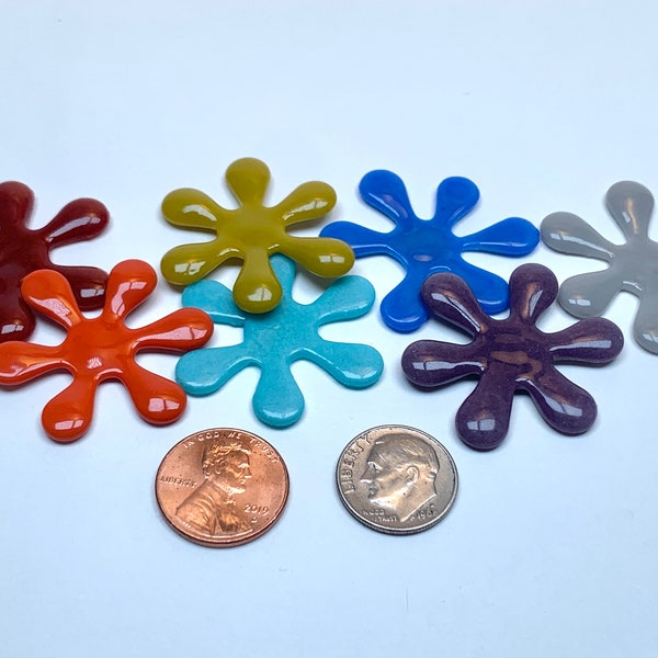 SET OF 5 - Splat Shaped Fused Glass Embellishment 1 3/8 Inch Diameter