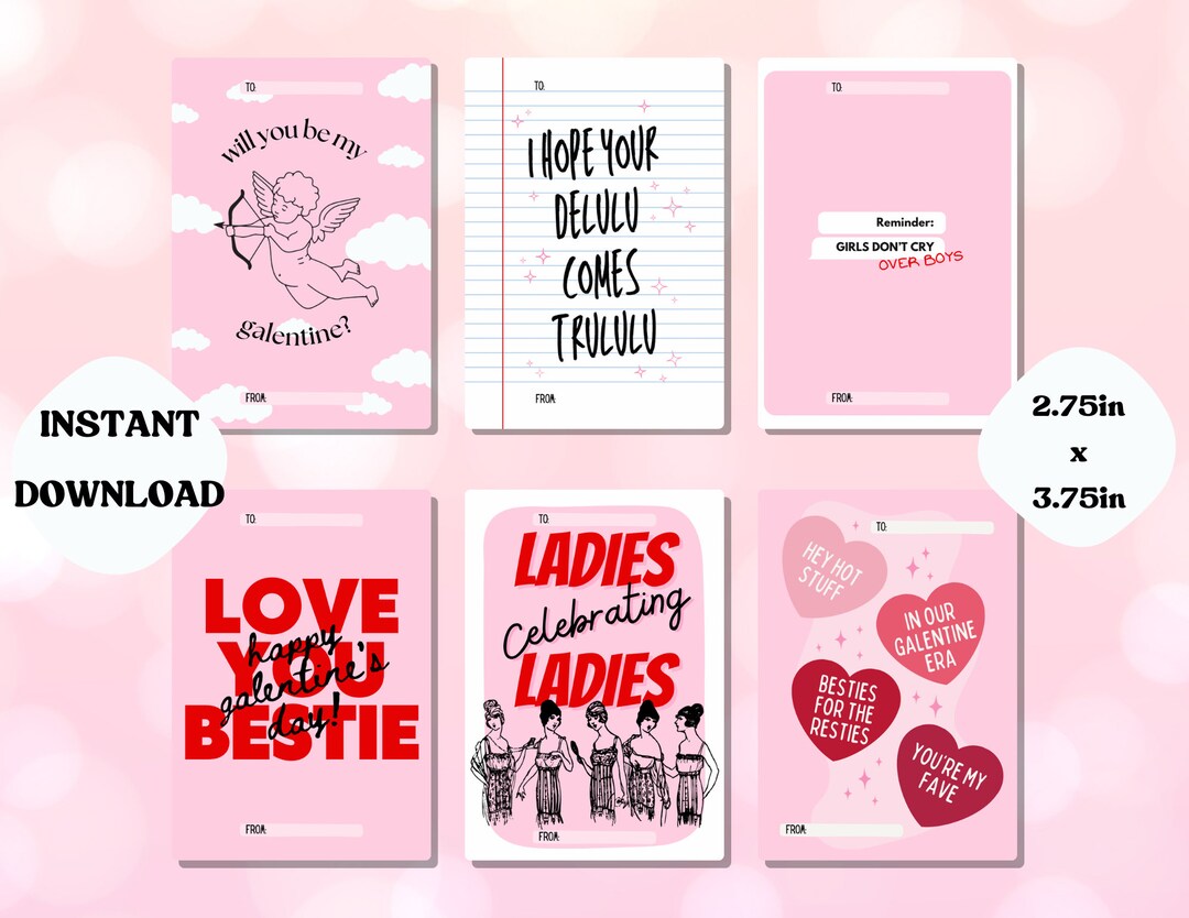 Trendy Galentine's Day Cards Bundle | Instant Download | Printable ...