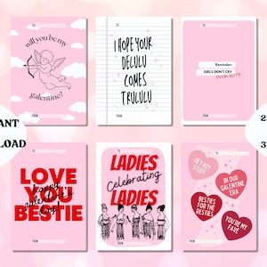 Paquete de tarjetas modernas para el Día de San Valentín / Descarga instantánea / Tarjetas imprimibles para el Día de San Valentín para tus mejores amigos / Estética rosa y roja / Paquete