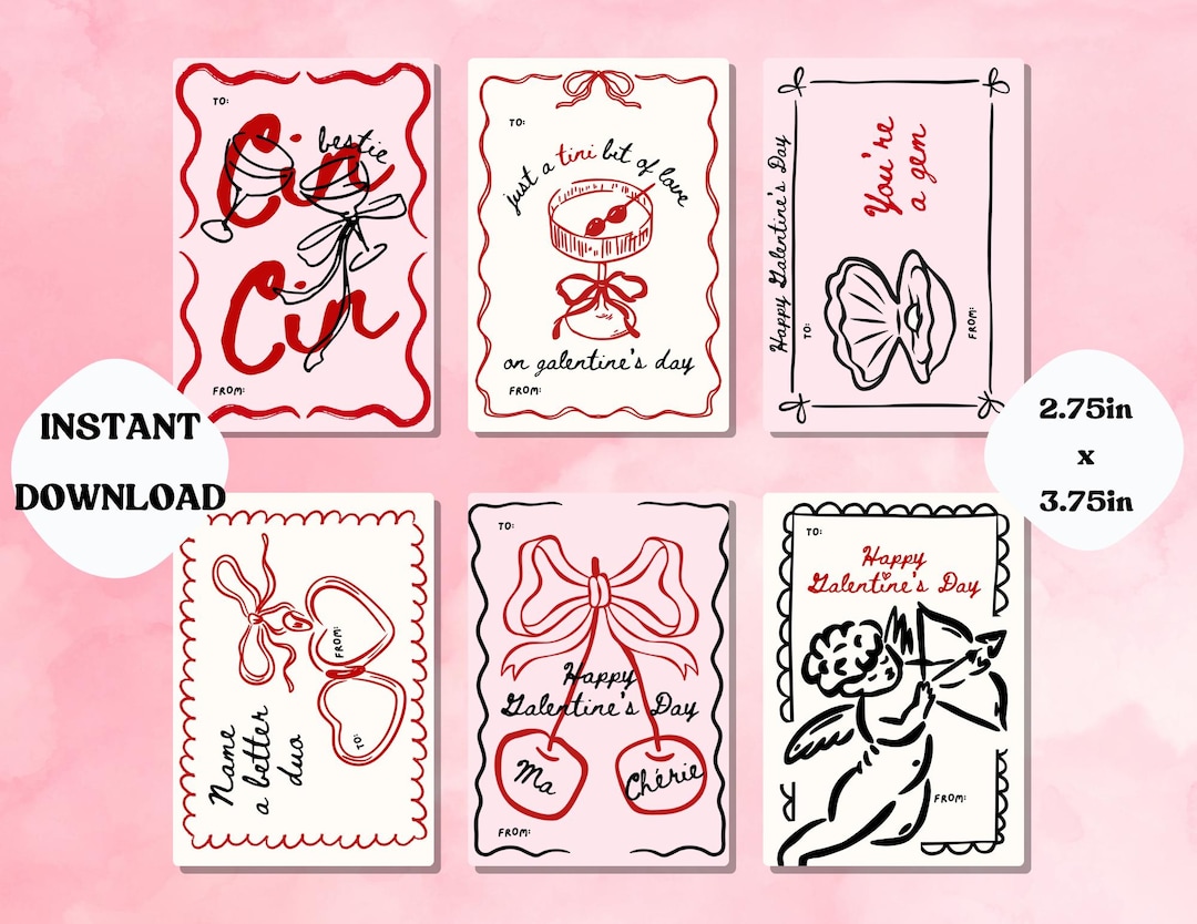 Aesthetic Galentine's Day Card Bundle | Instant Download | Printable ...